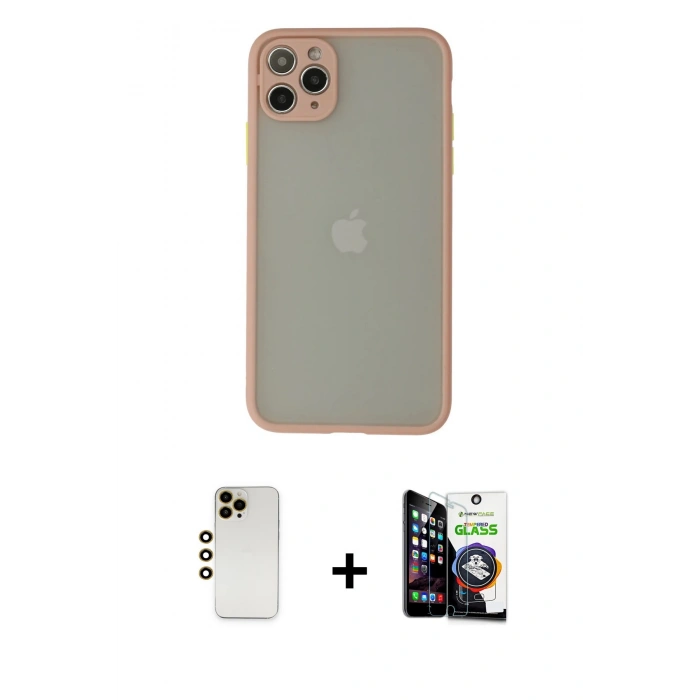 MARSİLYAN™- iPhone 12 Pro Max Kılıf Ahenk Çizgi Serisi - Şeffaf Temperli Cam Ekran Koruyucu + Shine Kamera Lens - GD