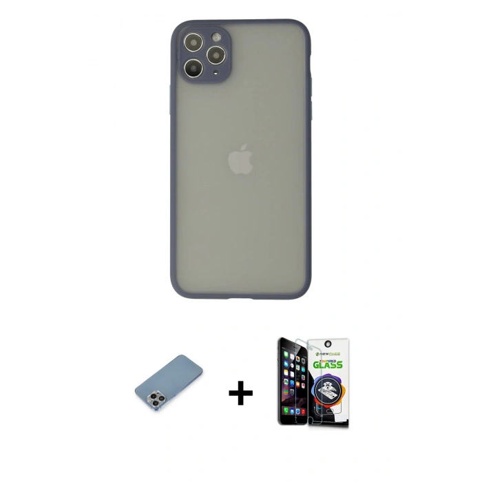 MARSİLYAN™- iPhone 12 Pro Max Kılıf Ahenk Çizgi Serisi - Şeffaf Temperli Cam Ekran Koruyucu + Shine Kamera Lens Koruma Cam - GI