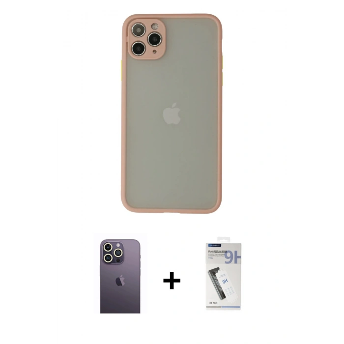 MARSİLYAN™- iPhone 12 Pro Max Kılıf Ahenk Çizgi Serisi - Şeffaf Uv Polymer Nano Ekran Koruyucu + Beyaz Neon Fosforlu Kamera Lens