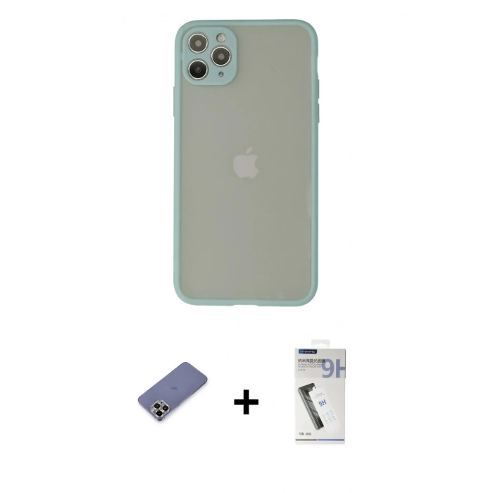 MARSİLYAN™- iPhone 12 Pro Max Kılıf Ahenk Çizgi Serisi - Şeffaf Uv Polymer Nano Ekran Koruyucu + Metal Kamera Lens Koruma Cam - GD