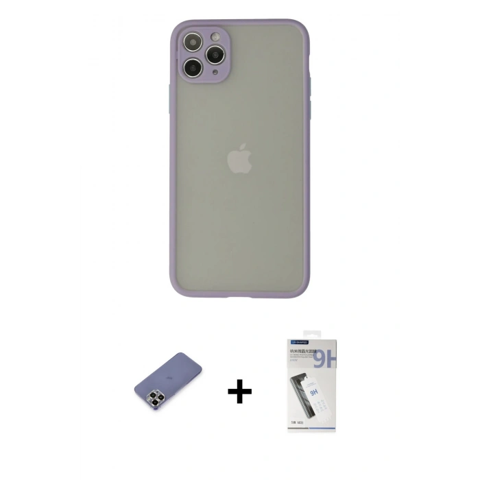 MARSİLYAN™- iPhone 12 Pro Max Kılıf Ahenk Çizgi Serisi - Şeffaf Uv Polymer Nano Ekran Koruyucu + Metal Kamera Lens Koruma Cam - GD