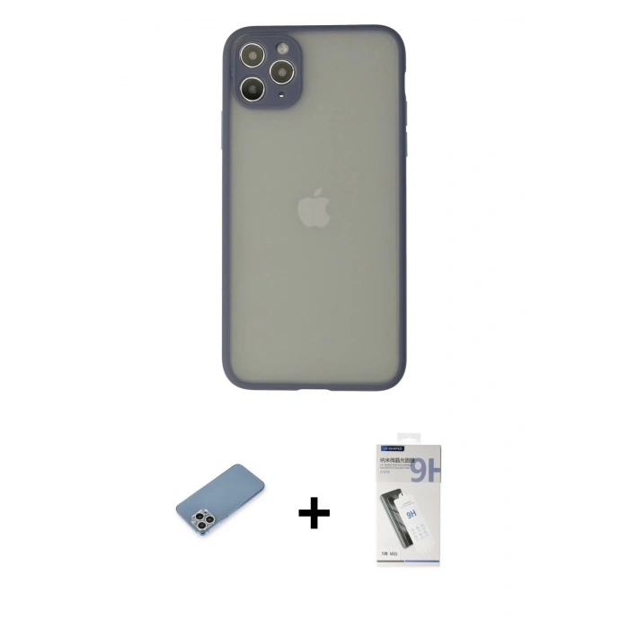 MARSİLYAN™- iPhone 12 Pro Max Kılıf Ahenk Çizgi Serisi - Şeffaf Uv Polymer Nano Ekran Koruyucu + Shine Kamera Lens Koruma Cam - GS