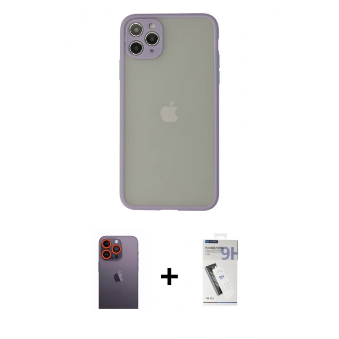 MARSİLYAN™- iPhone 12 Pro Max Kılıf Ahenk Çizgi Serisi - Şeffaf Uv Polymer Nano Ekran Koruyucu + Neon Fosforlu Kamera Lens - TU