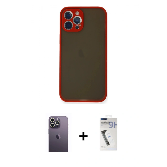MARSİLYAN™- iPhone 12 Pro Max Kılıf Ahenk Çizgi Serisi - Şeffaf Uv Polymer Nano Ekran Koruyucu + Neon Fosforlu Kamera Lens - BZ