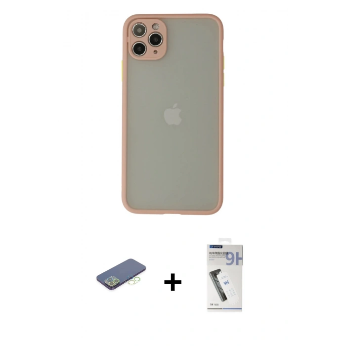 MARSİLYAN™- iPhone 12 Pro Max Kılıf Ahenk Çizgi Serisi - Şeffaf Uv Polymer Nano Ekran Koruyucu + Renkli Kamera Lens Koruma Cam - YL