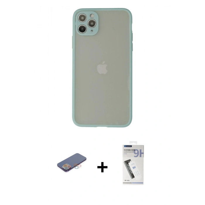 MARSİLYAN™- iPhone 12 Pro Max Kılıf Ahenk Çizgi Serisi - Şeffaf Uv Polymer Nano Ekran Koruyucu + Renkli Kamera Lens Koruma Cam - PE