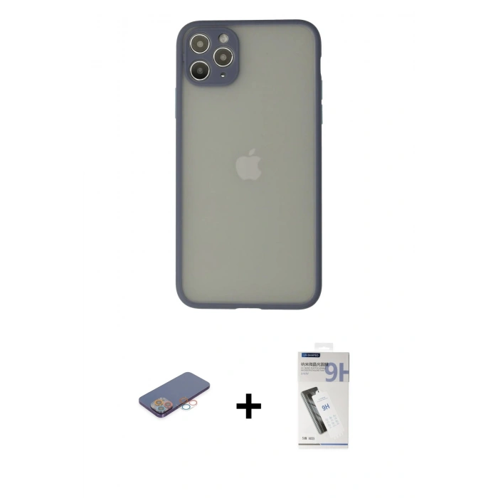 MARSİLYAN™- iPhone 12 Pro Max Kılıf Ahenk Çizgi Serisi - Şeffaf Uv Polymer Nano Ekran Koruyucu + Renkli Kamera Lens Koruma Cam - PE