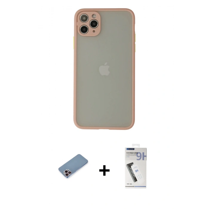 MARSİLYAN™- iPhone 12 Pro Max Kılıf Ahenk Çizgi Serisi - Şeffaf Uv Polymer Nano Ekran Koruyucu + Shine Kamera Lens Koruma Cam - PE