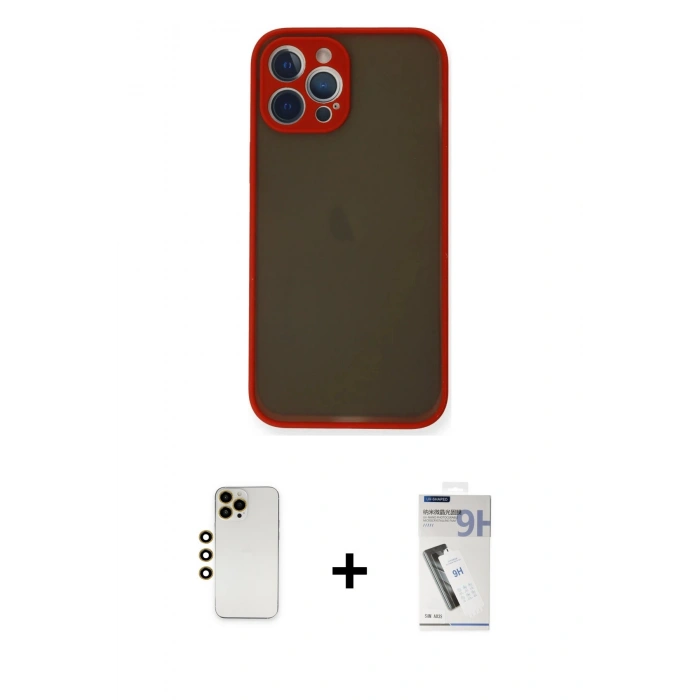MARSİLYAN™- iPhone 12 Pro Max Kılıf Ahenk Çizgi Serisi - Şeffaf Uv Polymer Nano Ekran Koruyucu + Shine Kamera Lens - GD
