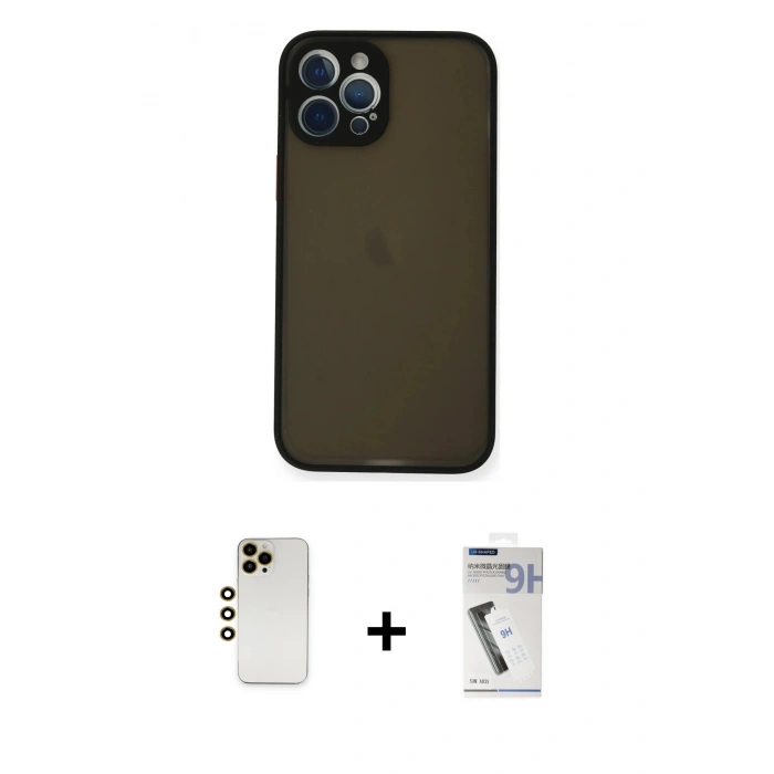 MARSİLYAN™- iPhone 12 Pro Max Kılıf Ahenk Çizgi Serisi - Şeffaf Uv Polymer Nano Ekran Koruyucu + Shine Kamera Lens - GD