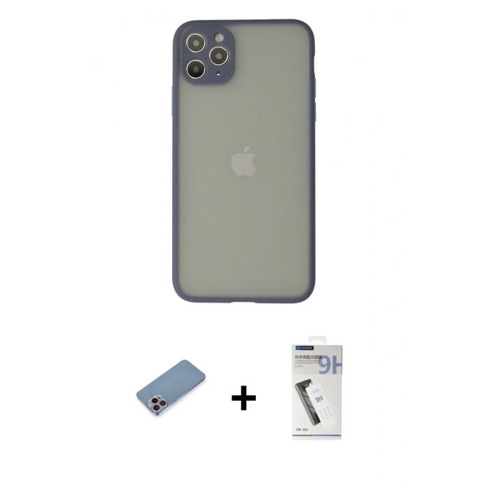 MARSİLYAN™- iPhone 12 Pro Max Kılıf Ahenk Çizgi Serisi - Şeffaf Uv Polymer Nano Ekran Koruyucu + Shine Kamera Lens Koruma Cam - PE