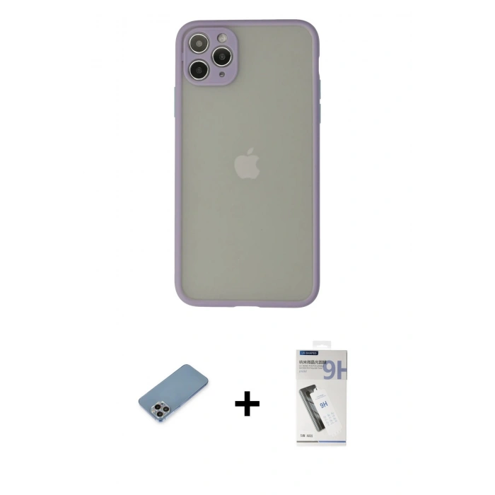 MARSİLYAN™- iPhone 12 Pro Max Kılıf Ahenk Çizgi Serisi - Şeffaf Uv Polymer Nano Ekran Koruyucu + Shine Kamera Lens Koruma Cam - GI
