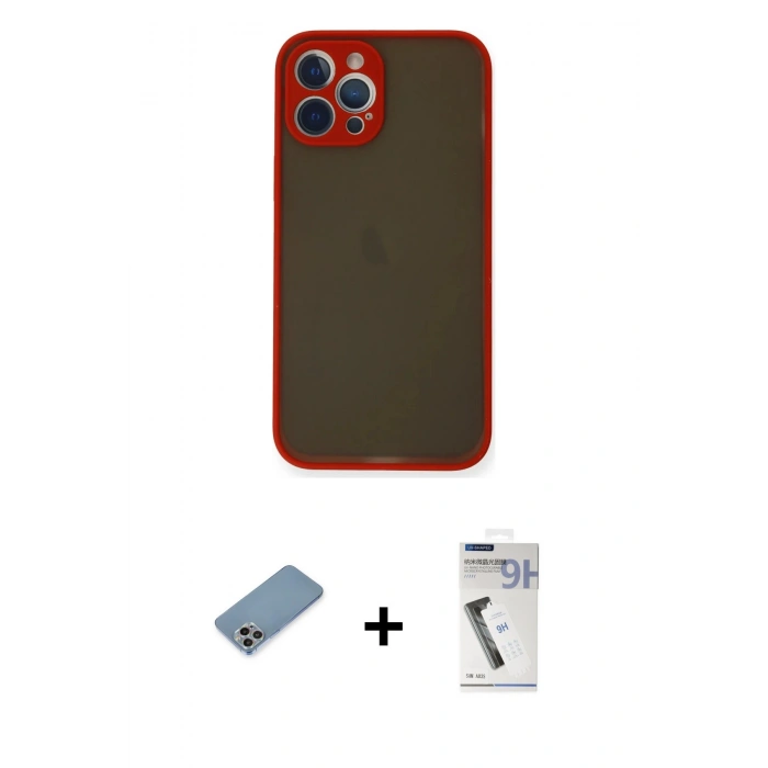 MARSİLYAN™- iPhone 12 Pro Max Kılıf Ahenk Çizgi Serisi - Şeffaf Uv Polymer Nano Ekran Koruyucu + Shine Kamera Lens Koruma Cam - GI