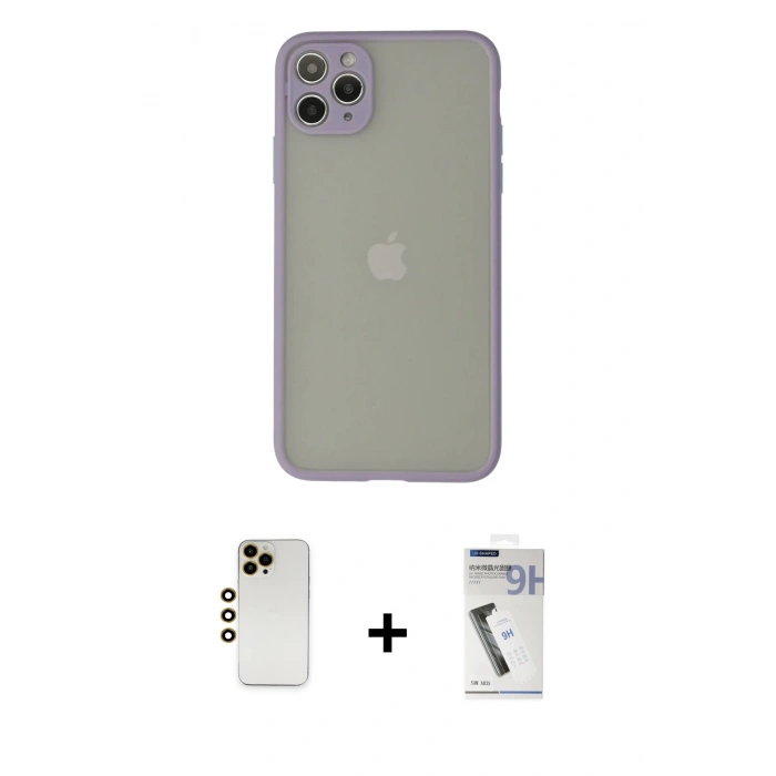 MARSİLYAN™- iPhone 12 Pro Max Kılıf Ahenk Çizgi Serisi - Şeffaf Uv Polymer Nano Ekran Koruyucu + Shine Kamera Lens - GD