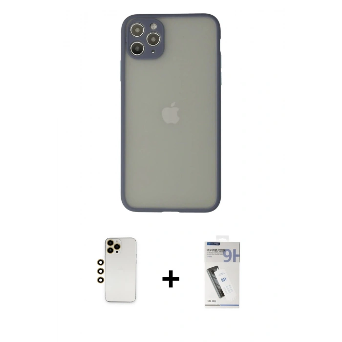 MARSİLYAN™- iPhone 12 Pro Max Kılıf Ahenk Çizgi Serisi - Şeffaf Uv Polymer Nano Ekran Koruyucu + Shine Kamera Lens - GD