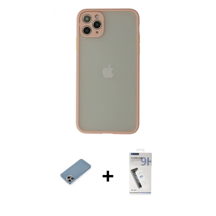 MARSİLYAN™- iPhone 12 Pro Max Kılıf Ahenk Çizgi Serisi - Şeffaf Uv Polymer Nano Ekran Koruyucu + Shine Kamera Lens Koruma Cam - GI