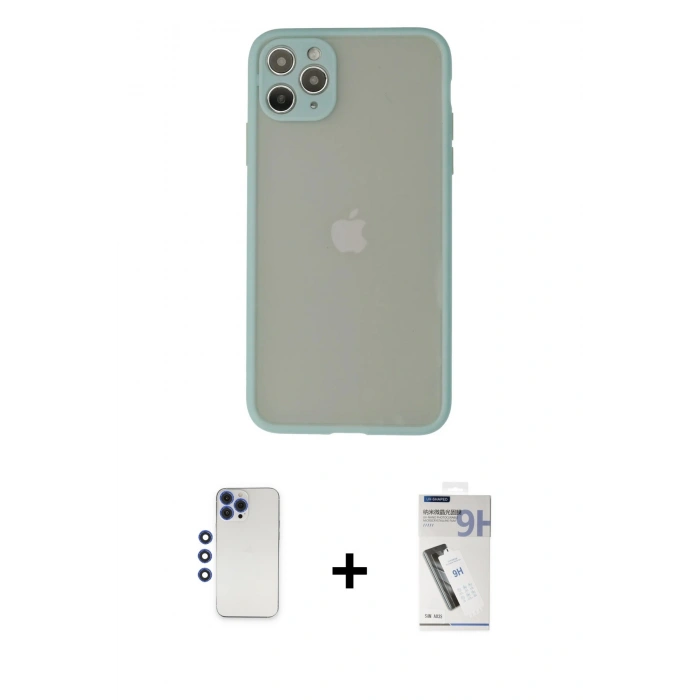 MARSİLYAN™- iPhone 12 Pro Max Kılıf Ahenk Çizgi Serisi - Şeffaf Uv Polymer Nano Ekran Koruyucu + Shine Kamera Lens - LT