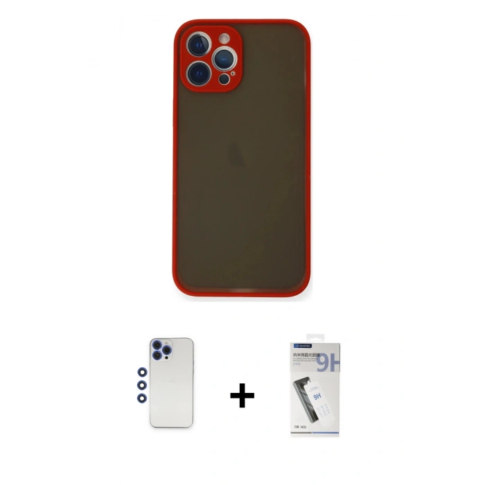 MARSİLYAN™- iPhone 12 Pro Max Kılıf Ahenk Çizgi Serisi - Şeffaf Uv Polymer Nano Ekran Koruyucu + Shine Kamera Lens - LT