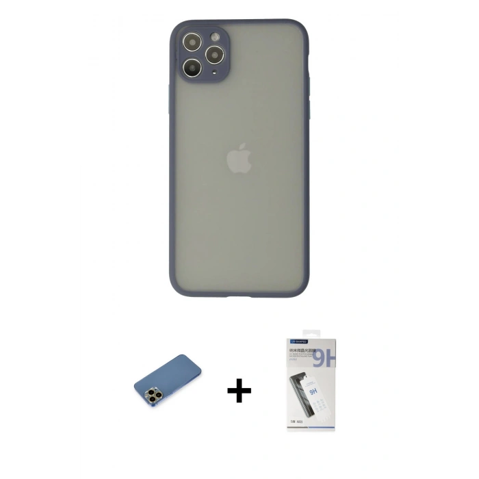 MARSİLYAN™- iPhone 12 Pro Max Kılıf Ahenk Çizgi Serisi - Şeffaf Uv Polymer Nano Ekran Koruyucu + Shine Kamera Lens Koruma Cam - GD