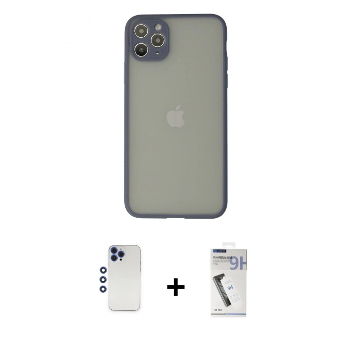 MARSİLYAN™- iPhone 12 Pro Max Kılıf Ahenk Çizgi Serisi - Şeffaf Uv Polymer Nano Ekran Koruyucu + Shine Kamera Lens - LT