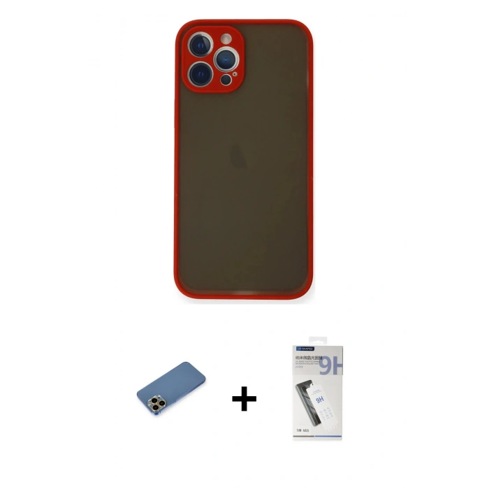 MARSİLYAN™- iPhone 12 Pro Max Kılıf Ahenk Çizgi Serisi - Şeffaf Uv Polymer Nano Ekran Koruyucu + Shine Kamera Lens Koruma Cam - GD