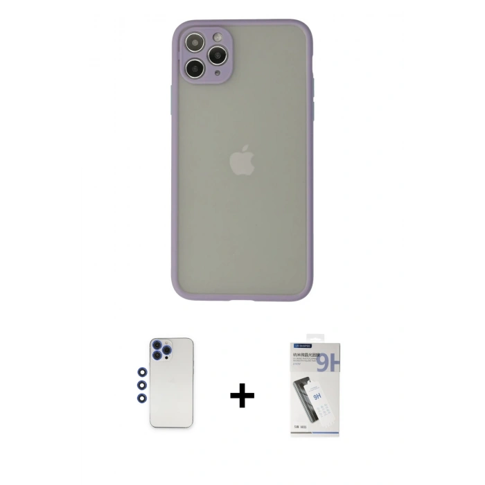 MARSİLYAN™- iPhone 12 Pro Max Kılıf Ahenk Çizgi Serisi - Şeffaf Uv Polymer Nano Ekran Koruyucu + Shine Kamera Lens - LT