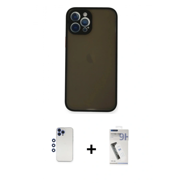 MARSİLYAN™- iPhone 12 Pro Max Kılıf Ahenk Çizgi Serisi - Şeffaf Uv Polymer Nano Ekran Koruyucu + Shine Kamera Lens - LT