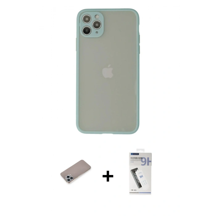 MARSİLYAN™- iPhone 12 Pro Max Kılıf Ahenk Çizgi Serisi - Şeffaf Uv Polymer Nano Ekran Koruyucu + Shine Kamera Lens Koruma Cam - SABE