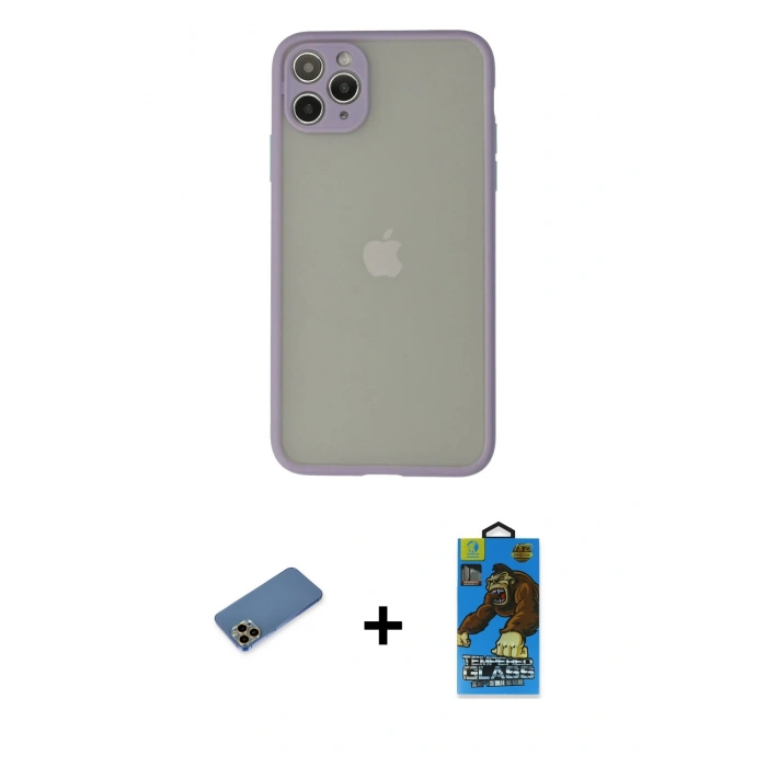 MARSİLYAN™- iPhone 12 Pro Max Kılıf Ahenk Çizgi Serisi - Siyah 18D Cam Ekran Koruyucu + Gold Shine Kamera Lens Koruma Cam