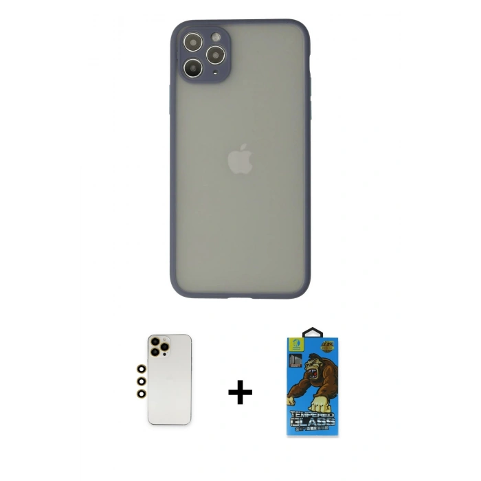MARSİLYAN™- iPhone 12 Pro Max Kılıf Ahenk Çizgi Serisi - Siyah 18D Cam Ekran Koruyucu + Shine Kamera Lens - GD