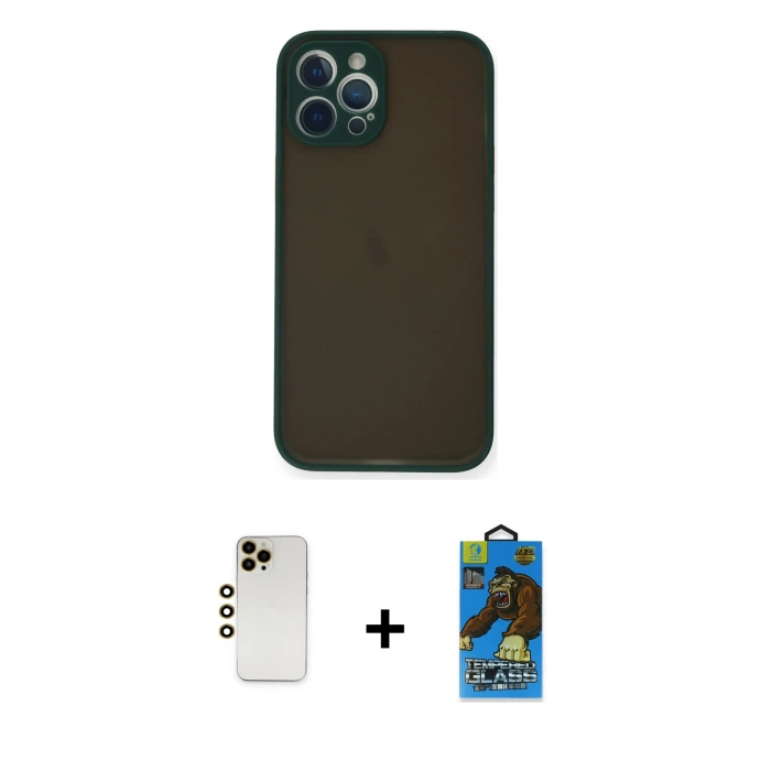 MARSİLYAN™- iPhone 12 Pro Max Kılıf Ahenk Çizgi Serisi - Siyah 18D Cam Ekran Koruyucu + Shine Kamera Lens - GD