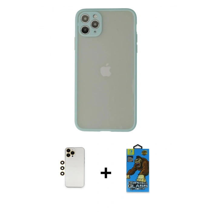 MARSİLYAN™- iPhone 12 Pro Max Kılıf Ahenk Çizgi Serisi - Siyah 18D Cam Ekran Koruyucu + Shine Kamera Lens - GD
