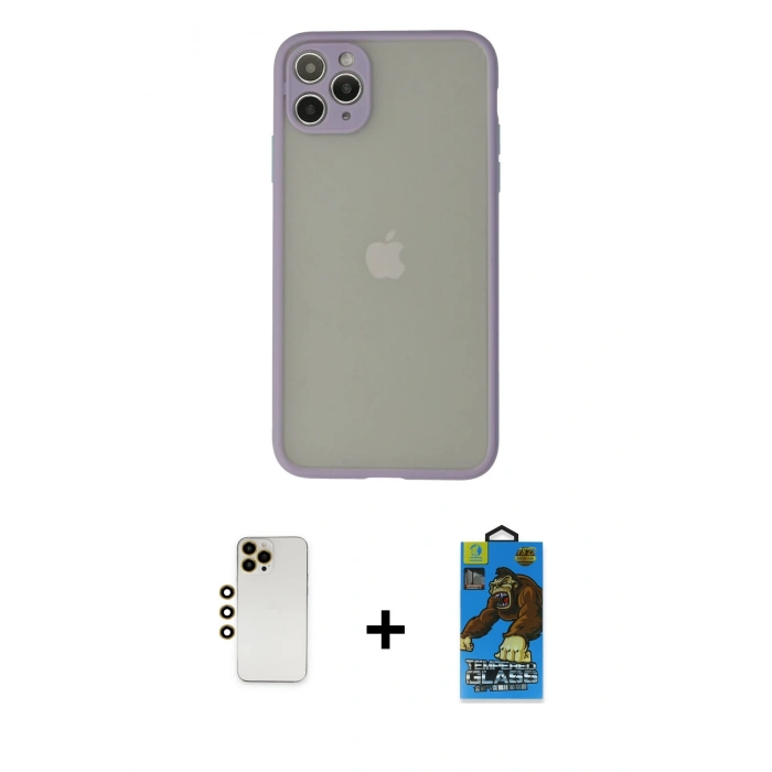MARSİLYAN™- iPhone 12 Pro Max Kılıf Ahenk Çizgi Serisi - Siyah 18D Cam Ekran Koruyucu + Shine Kamera Lens - GD