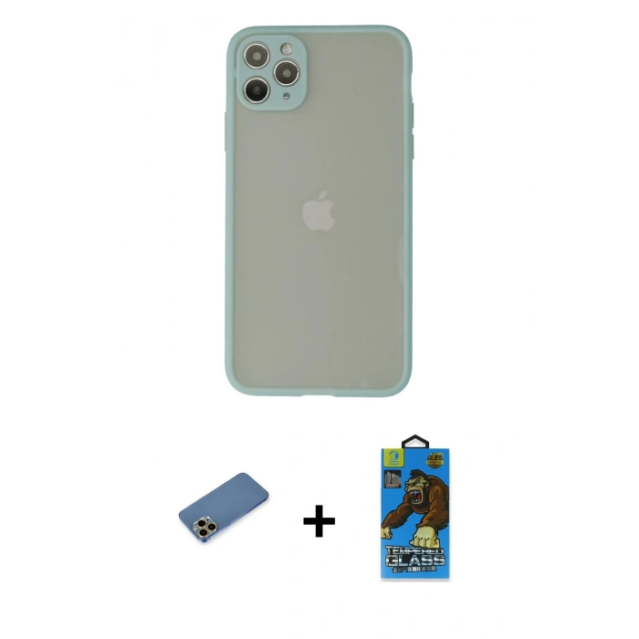 MARSİLYAN™- iPhone 12 Pro Max Kılıf Ahenk Çizgi Serisi - Siyah 18D Cam Ekran Koruyucu + Gold Shine Kamera Lens Koruma Cam