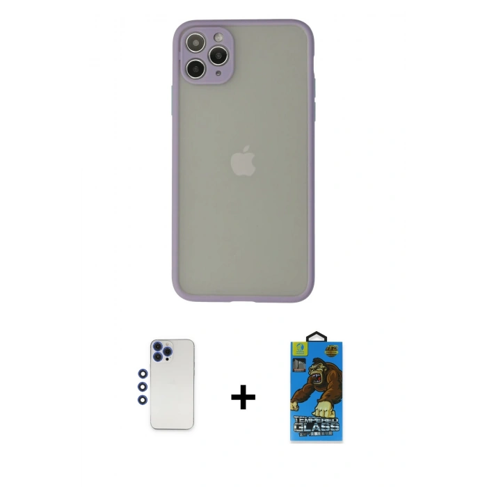 MARSİLYAN™- iPhone 12 Pro Max Kılıf Ahenk Çizgi Serisi - Siyah 18D Cam Ekran Koruyucu + Shine Kamera Lens - LT