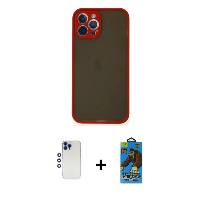 MARSİLYAN™- iPhone 12 Pro Max Kılıf Ahenk Çizgi Serisi - Siyah 18D Cam Ekran Koruyucu + Shine Kamera Lens - LT