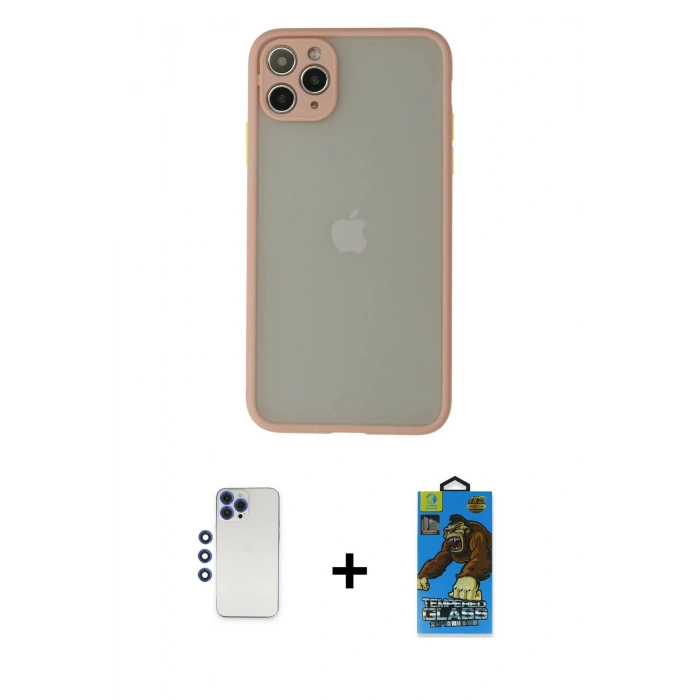 MARSİLYAN™- iPhone 12 Pro Max Kılıf Ahenk Çizgi Serisi - Siyah 18D Cam Ekran Koruyucu + Shine Kamera Lens - LT