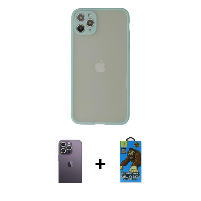 MARSİLYAN™- iPhone 12 Pro Max Kılıf Ahenk Çizgi Serisi - Siyah 18D Cam Ekran Koruyucu + Neon Fosforlu Kamera Lens - BZ
