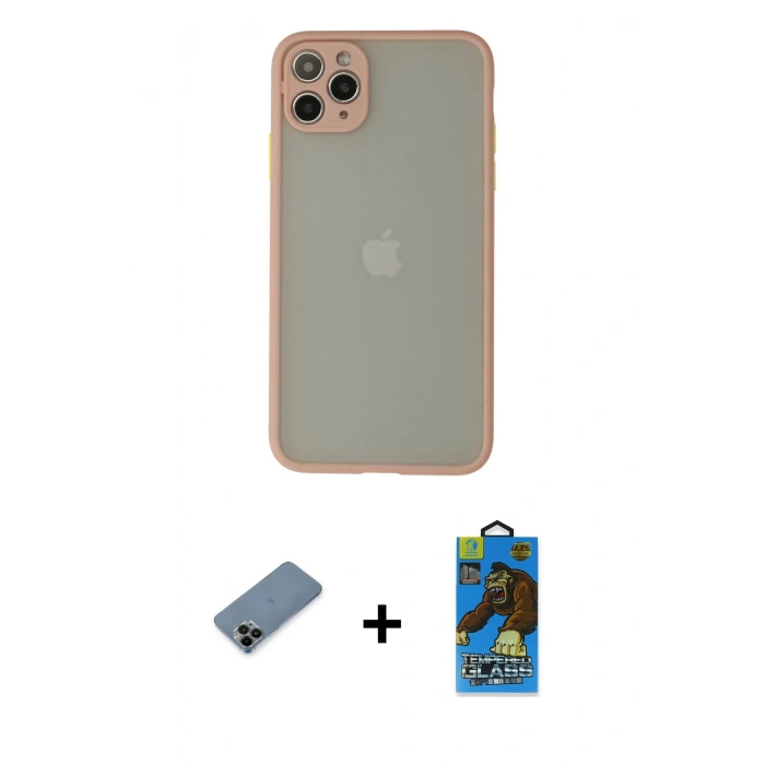 MARSİLYAN™- iPhone 12 Pro Max Kılıf Ahenk Çizgi Serisi - Siyah 18D Cam Ekran Koruyucu + Shine Kamera Lens Koruma Cam - SH