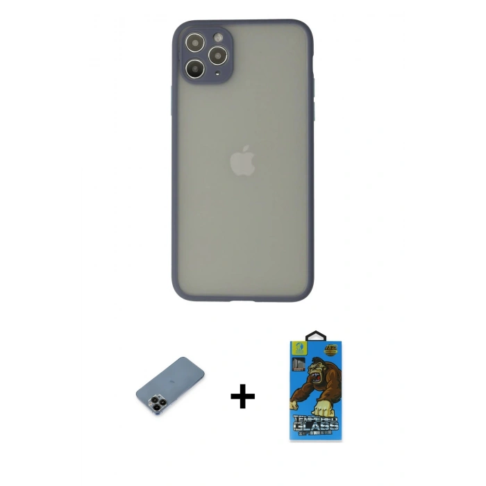 MARSİLYAN™- iPhone 12 Pro Max Kılıf Ahenk Çizgi Serisi - Siyah 18D Cam Ekran Koruyucu + Shine Kamera Lens Koruma Cam - SH