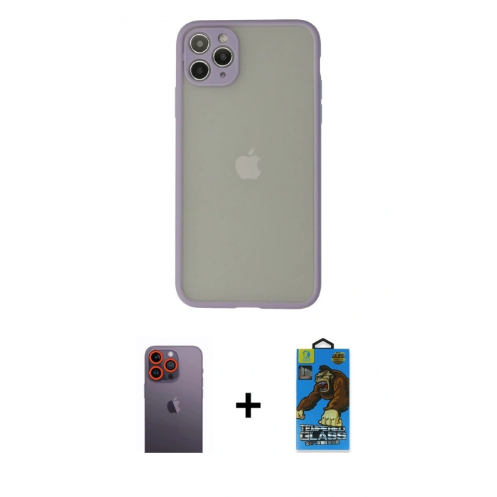 MARSİLYAN™- iPhone 12 Pro Max Kılıf Ahenk Çizgi Serisi - Siyah 18D Cam Ekran Koruyucu + Neon Fosforlu Kamera Lens - TU