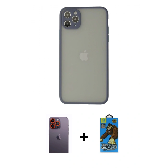 MARSİLYAN™- iPhone 12 Pro Max Kılıf Ahenk Çizgi Serisi - Siyah 18D Cam Ekran Koruyucu + Neon Fosforlu Kamera Lens - TU