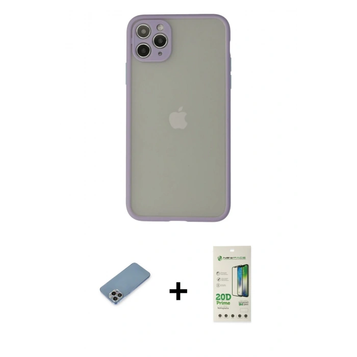 MARSİLYAN™- iPhone 12 Pro Max Kılıf Ahenk Çizgi Serisi - Siyah 20D Premium Cam Ekran Koruyucu + Gökkuşağı Shine Kamera Lens Koruma Cam