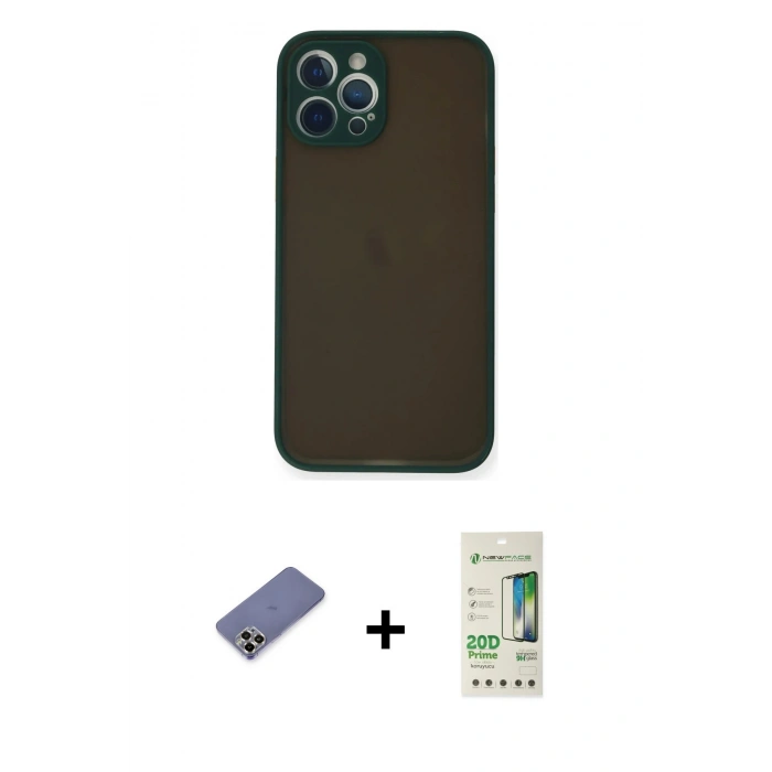 MARSİLYAN™- iPhone 12 Pro Max Kılıf Ahenk Çizgi Serisi - Siyah 20D Premium Cam Ekran Koruyucu + Metal Kamera Lens Koruma Cam - GD