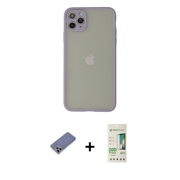 MARSİLYAN™- iPhone 12 Pro Max Kılıf Ahenk Çizgi Serisi - Siyah 20D Premium Cam Ekran Koruyucu + Metal Kamera Lens Koruma Cam - GD