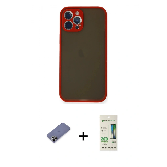MARSİLYAN™- iPhone 12 Pro Max Kılıf Ahenk Çizgi Serisi - Siyah 20D Premium Cam Ekran Koruyucu + Metal Kamera Lens Koruma Cam - GD