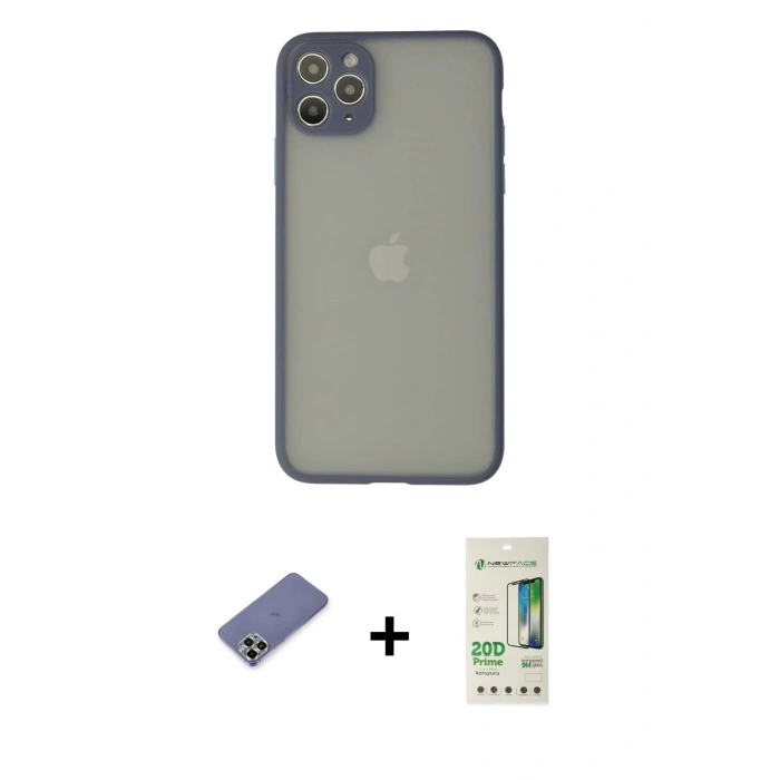 MARSİLYAN™- iPhone 12 Pro Max Kılıf Ahenk Çizgi Serisi - Siyah 20D Premium Cam Ekran Koruyucu + Metal Kamera Lens Koruma Cam - GD