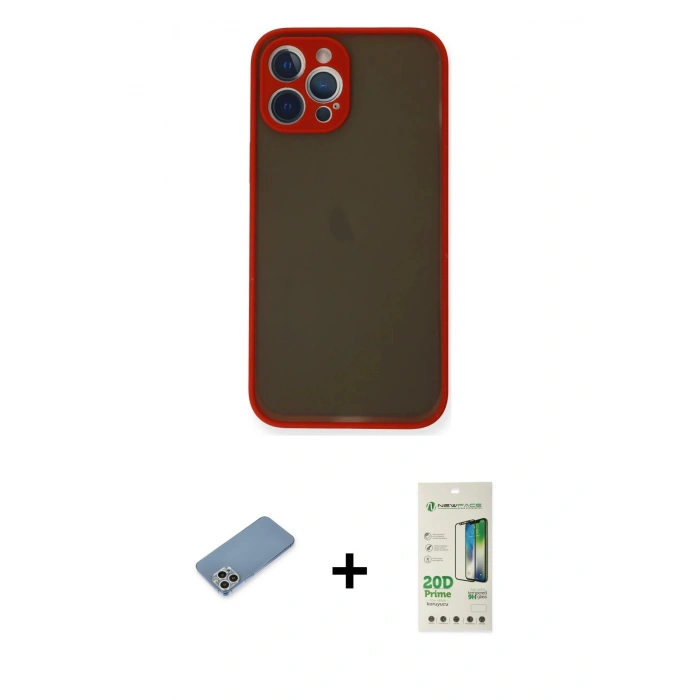 MARSİLYAN™- iPhone 12 Pro Max Kılıf Ahenk Çizgi Serisi - Siyah 20D Premium Cam Ekran Koruyucu + Shine Kamera Lens Koruma Cam - GS
