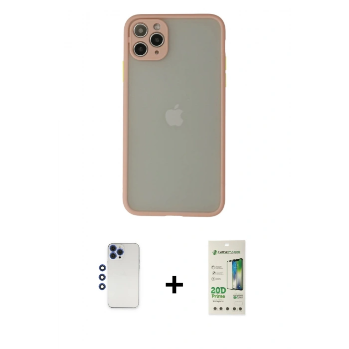 MARSİLYAN™- iPhone 12 Pro Max Kılıf Ahenk Çizgi Serisi - Siyah 20D Premium Cam Ekran Koruyucu + Lacivert Shine Kamera Lens