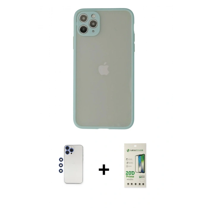 MARSİLYAN™- iPhone 12 Pro Max Kılıf Ahenk Çizgi Serisi - Siyah 20D Premium Cam Ekran Koruyucu + Lacivert Shine Kamera Lens